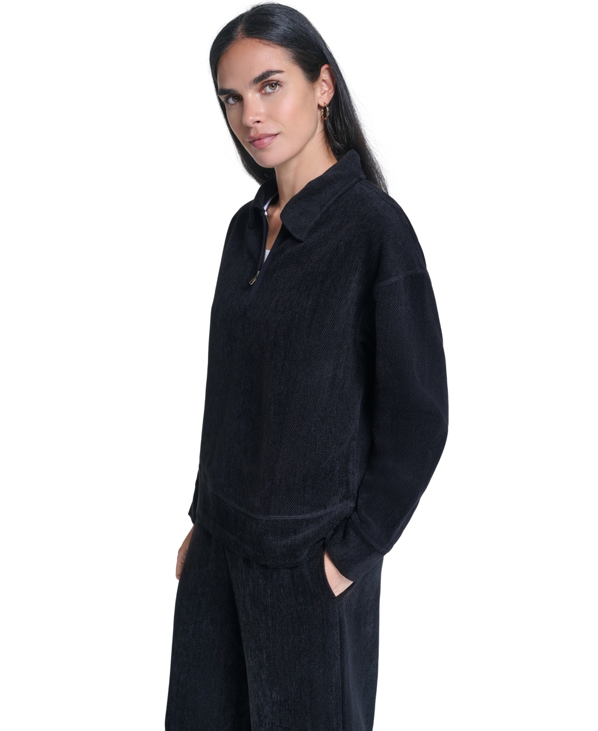 Nautica Women's Herringbone Rib Quarter Zip Pullover