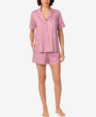 Women's Short-Sleeve Notch-Collar Top and Shorts Set