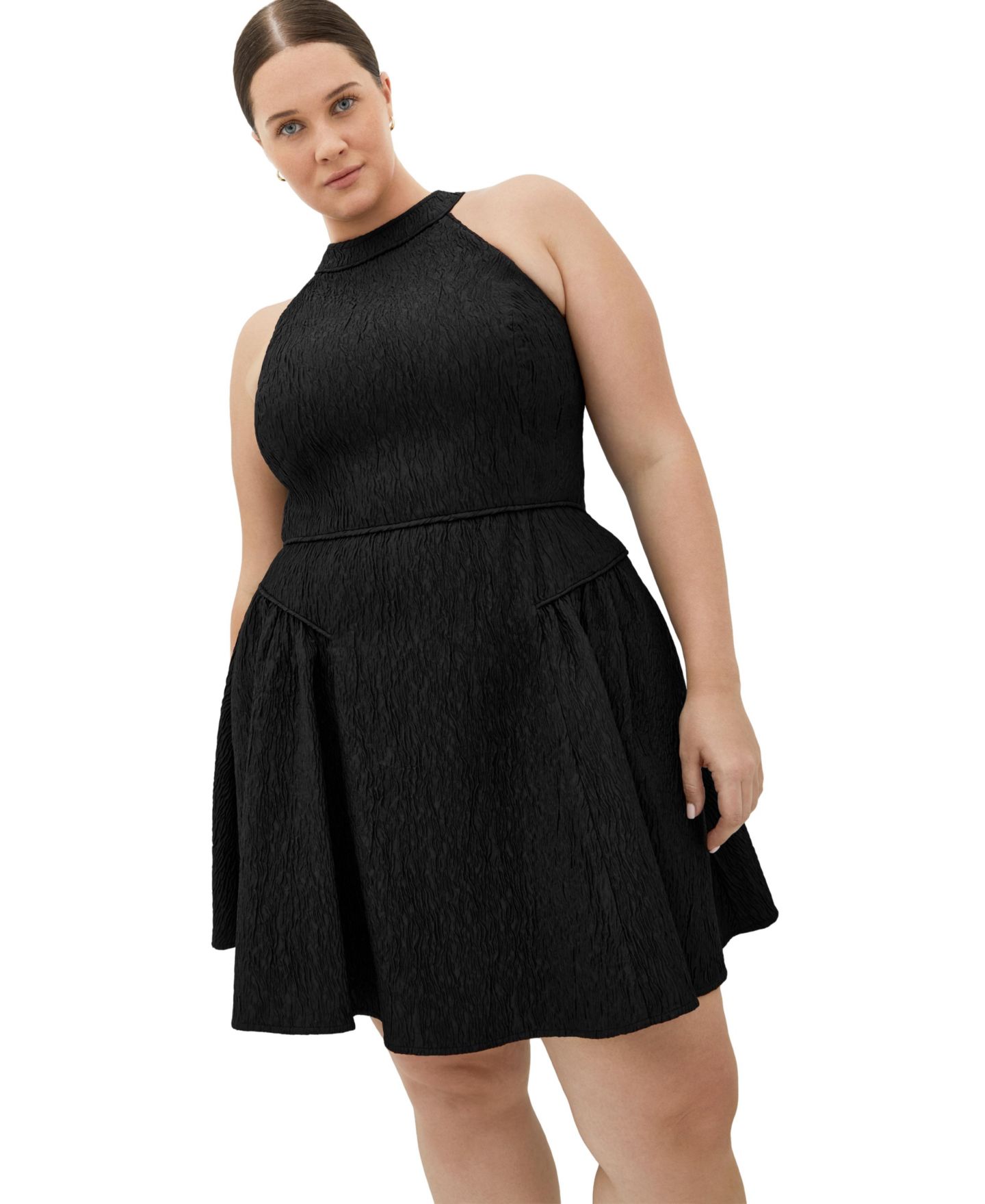Женское платье CITY CHIC Plus Size Halter Jacquard Mini, цвет: Чёрный — фото 3