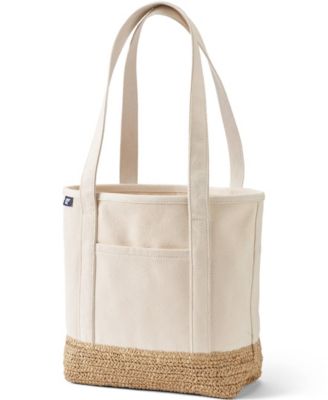 Medium Raffia Open Top Long Handle Canvas Tote Bag