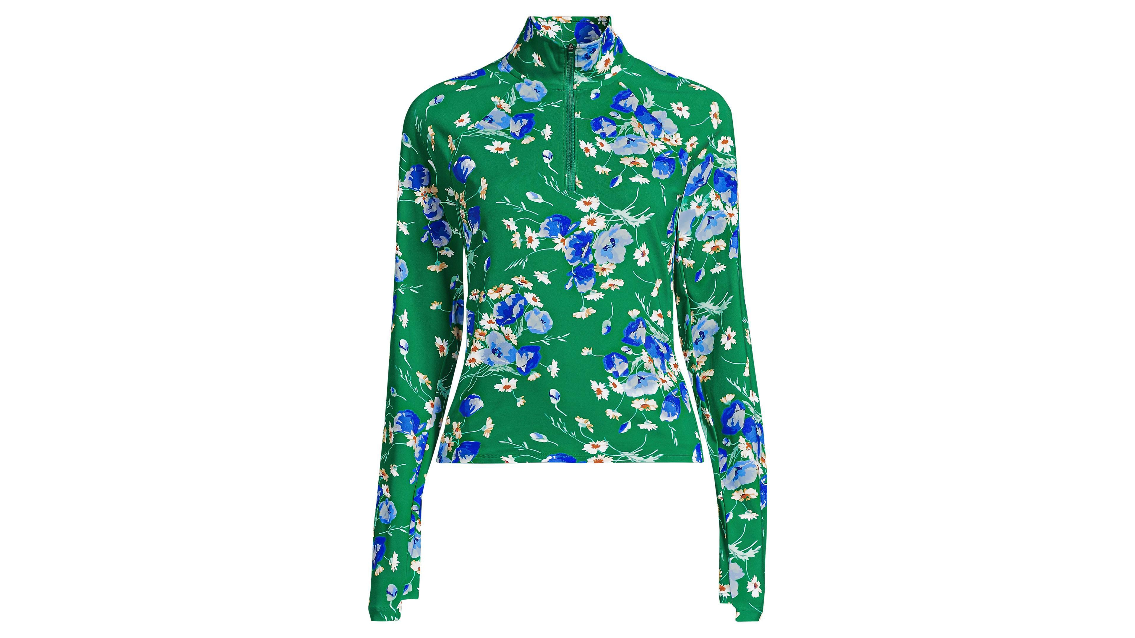 Lands' End Women's Long Torso SunShade Upf 50 Quarter Zip Rash Guard