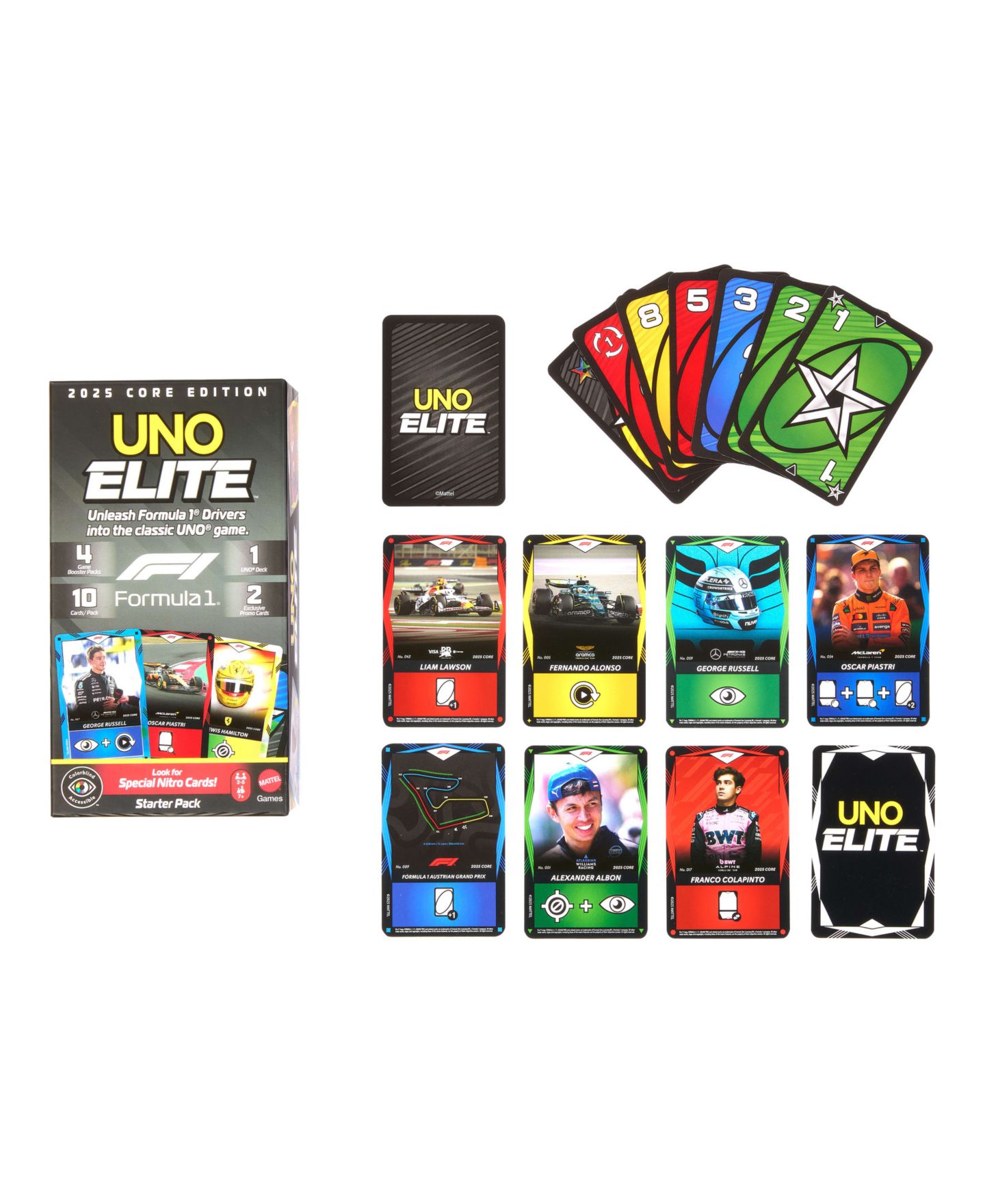 Детская карточная игра Mattel UNO Elite Formula 1 2025 Core Edition Card Game, Ages 7+ — фото 3