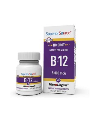 No Shot Vitamin B12 Methylcobalamin 5,000 mcg, Quick Dissolve MicroLingual Tablets, 60 Count, Active Form of B12, Supports Energy
