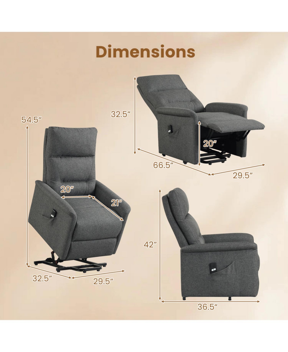 Slickblue Electric Power Lift Recliner Chair with Side Pocket and Remote Controller