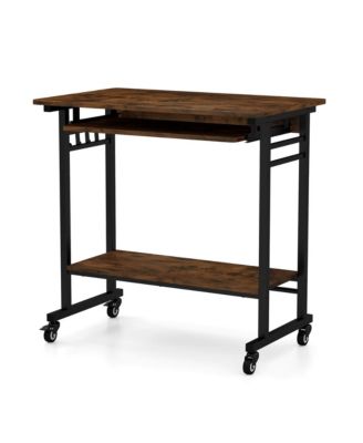 Computer Desk Rolling Laptop Cart Writing Workstation with Keyboard Tray