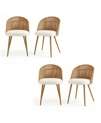 Modern Farmhouse Wicker Soft Dining Chairs Set of 4