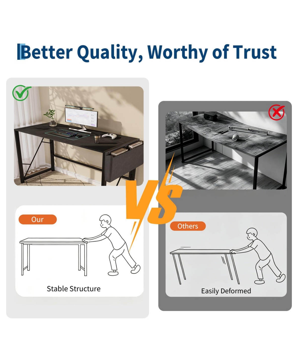 gaomon 39.4" Folding Computer Desk, Home Office Work Desk with Storage Bag and Hook, Foldable Table Gaming Study Writing Desks for Bedroom