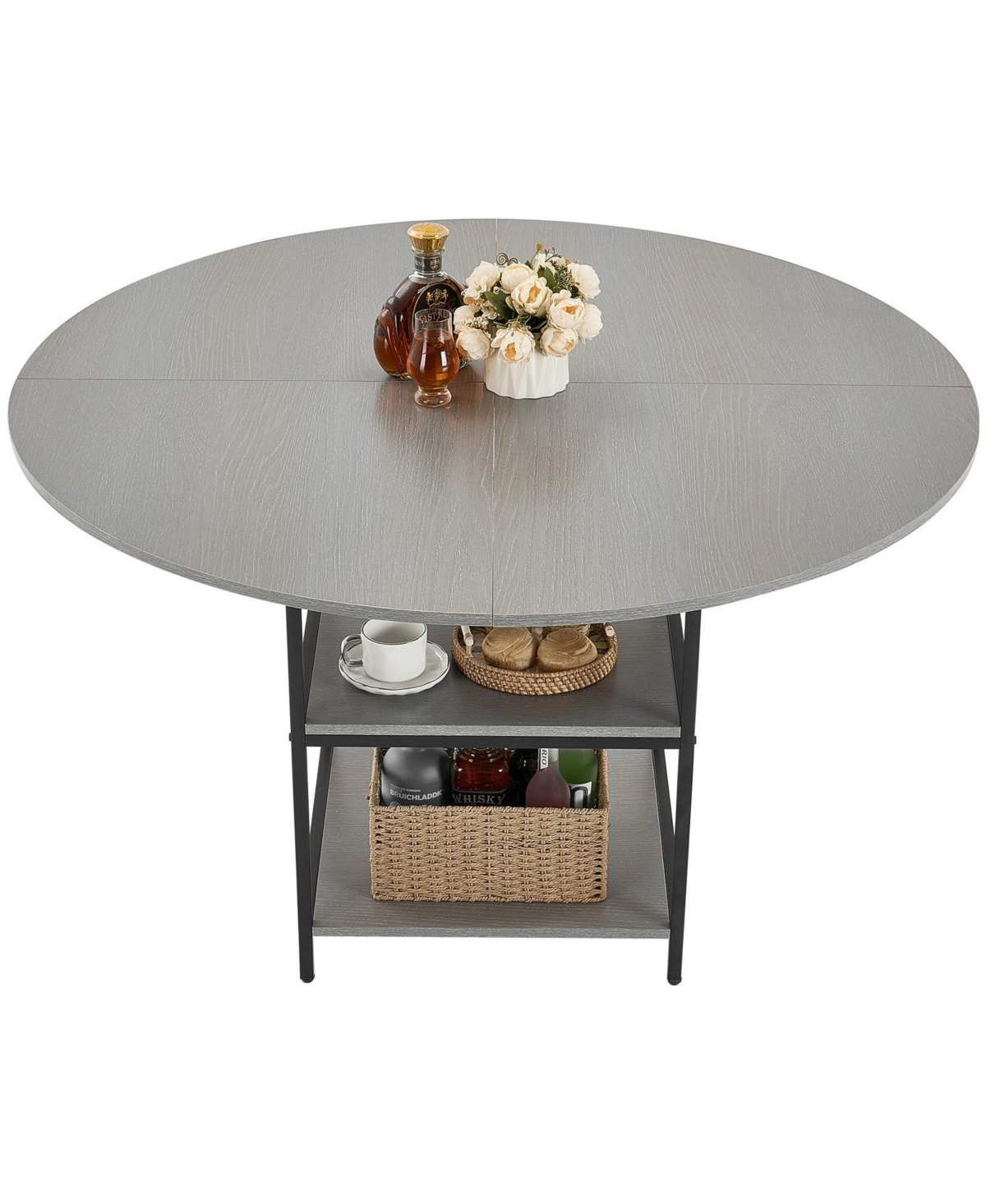 Slickblue Modern Round Dining Table with Storage Shelf and Metal Base