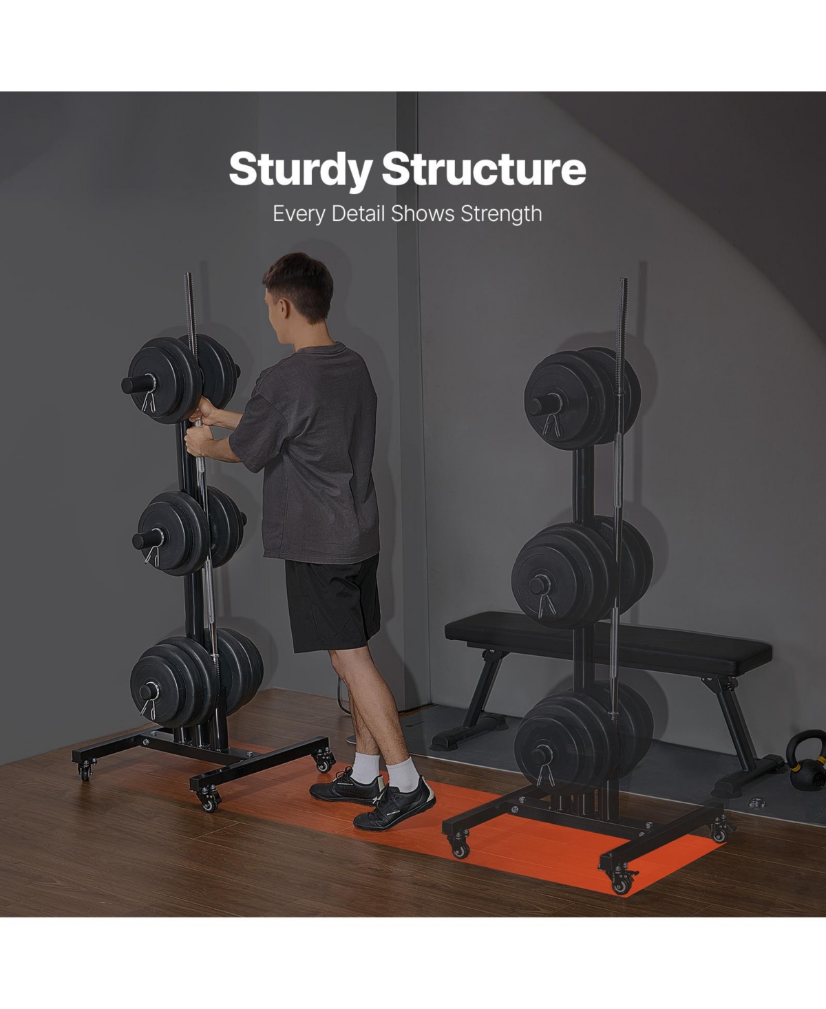 Sugift Vertical Weight Plate Tree for 2-Inch Weight Plates with Wheels 1000 lbs Capacity Storage Rack