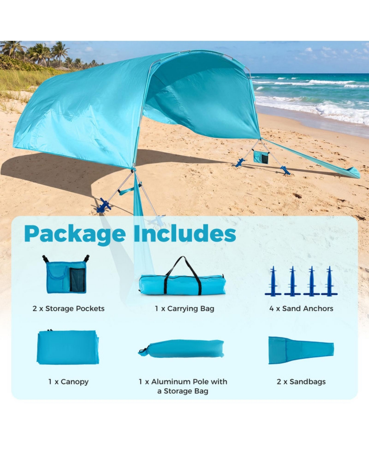 Sugift Wind Powered Beach Tent Portable Sun Shelter Canopy for Picnic