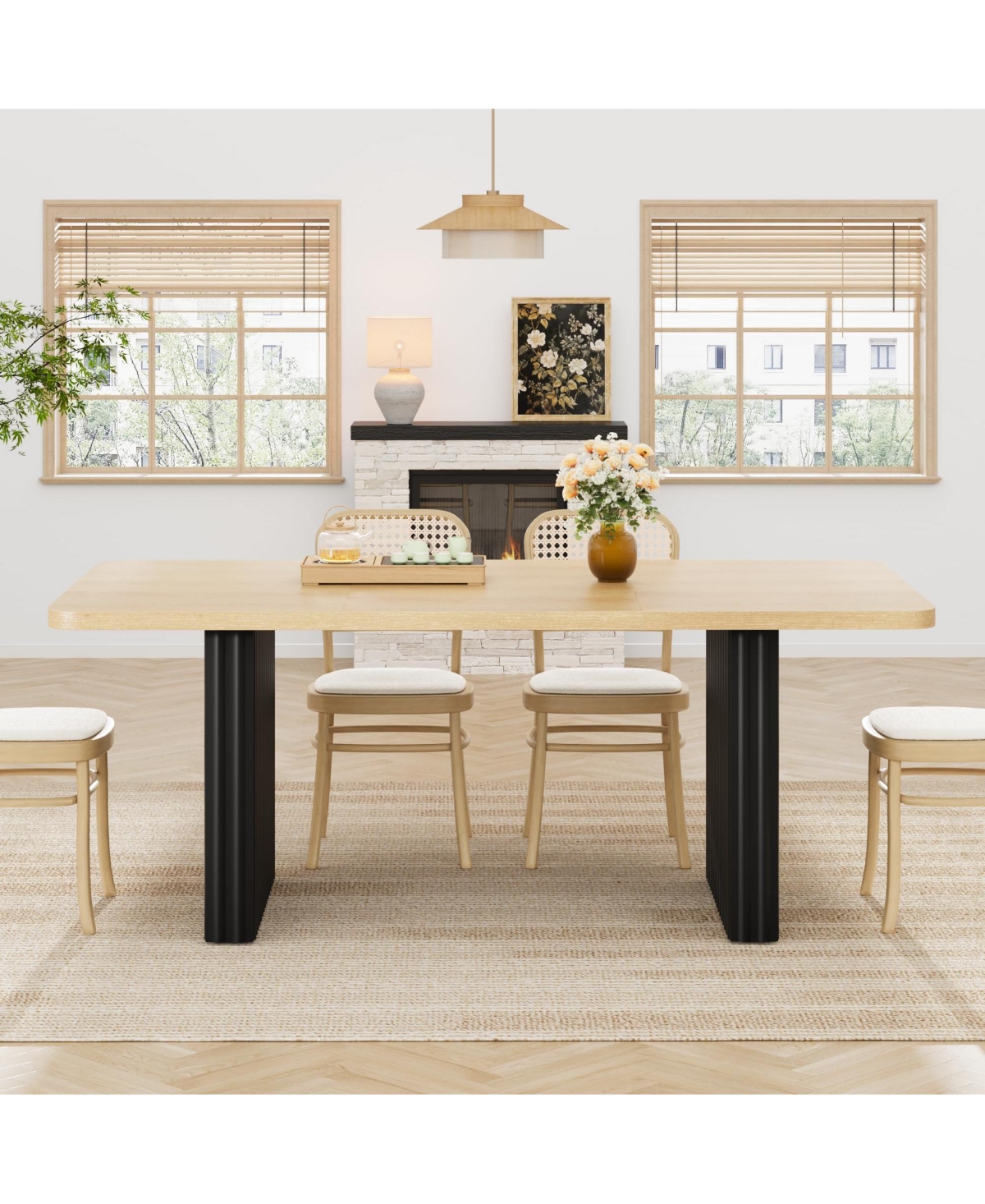 gaomon Dining Table for 6-8, 71" Rectangular Farmhouse Kitchen Table with 3.6"×22.9" Fluted Wave Metal Legs and Wooden Top, Large Dining Table