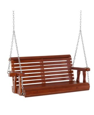 2 Person Porch Swing Chair with Cup Holders and Hanging Chains for Patio Outdoor
