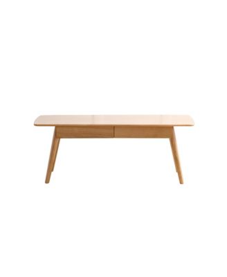 Solid Wood Coffee Table Oak Center Table with 2 Drawers Study Living Room Desk Natural Wood