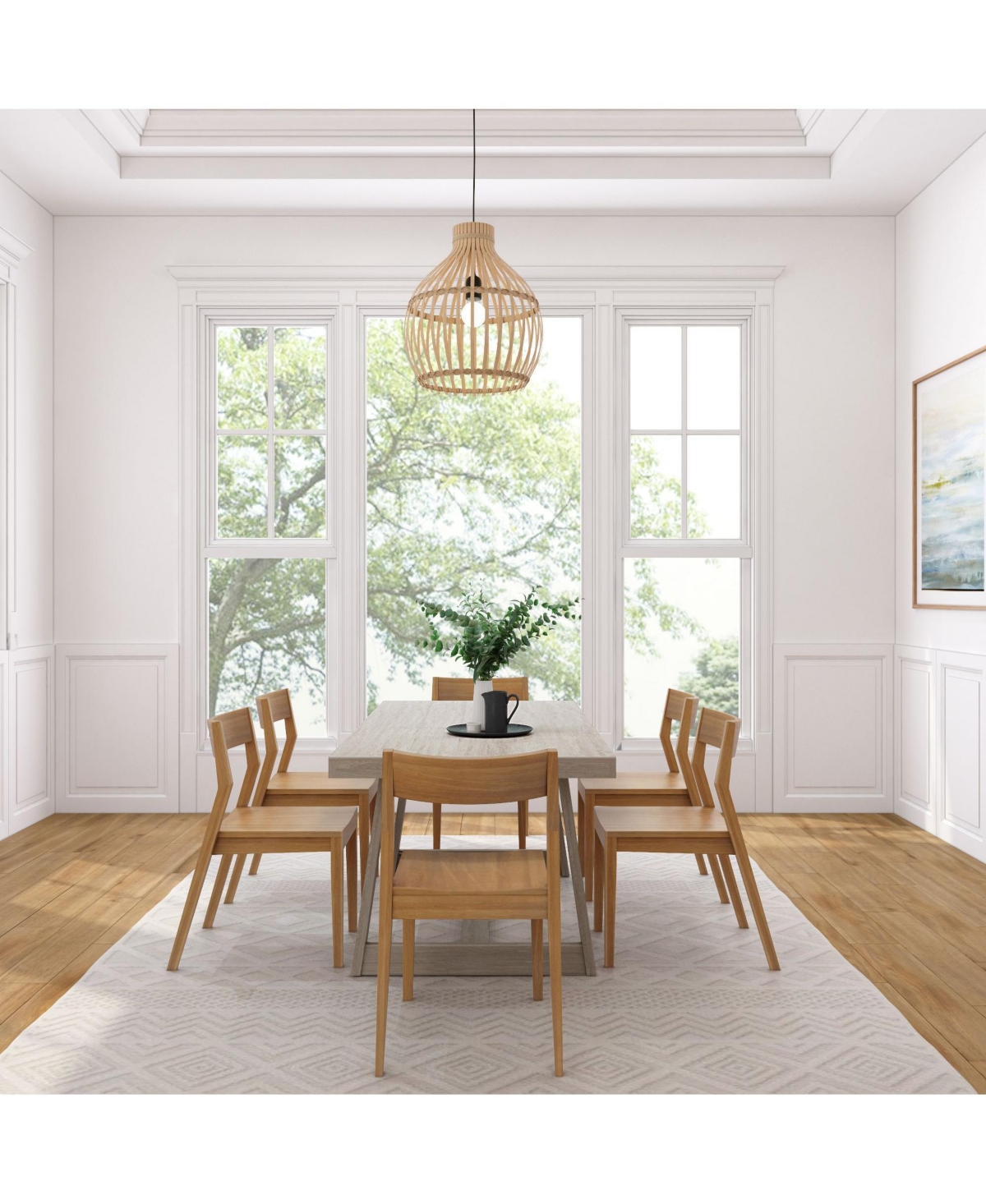 Plank+Beam 72" Classic Solid Wood Dining Table Set, Wirebrush, + 6 Chairs