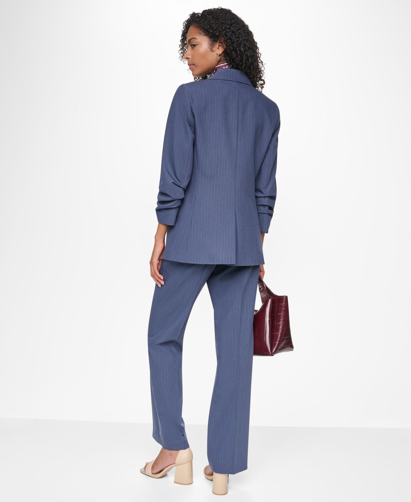 Женский пиджак DKNY Pinstripe 3/4-Sleeve Blazer, цвет: Синий / Слоновая кость — фото 10