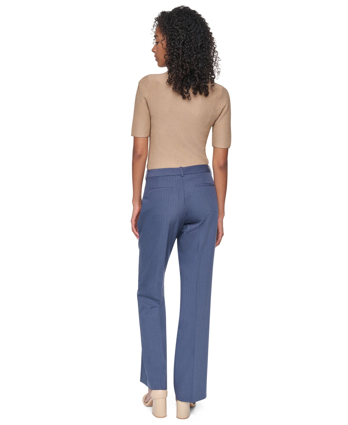 Женские брюки DKNY Modern Pinstripe Straight-Leg, цвет: Синий / Молочный — фото 7