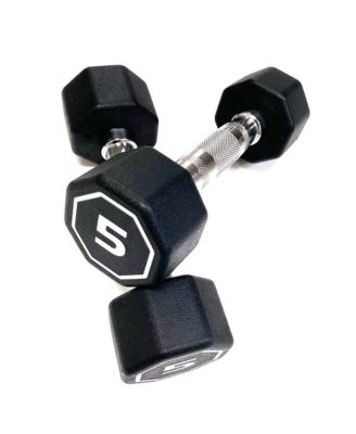 Octagonal Dumbbell with RPE Coated Head, Chrome Knurled Handle, Non-Roll Free Weight for Strength Training