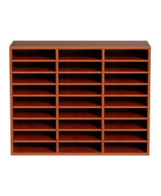 27 Compartment Wood Literature Organizer with Adjustable Shelves