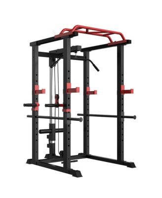 Multi-Function Power Rack Home Gym with Lat Pulldown, Pull-Up Bar, Dip Bars, J-Hooks, Safety Bars, 1000-Lb Capacity