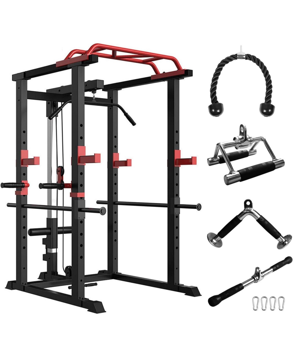 Sevorley 4 Piece Cable Machine Attachment Set with Tricep Rope V Bar Double D Handle and Straight Bar