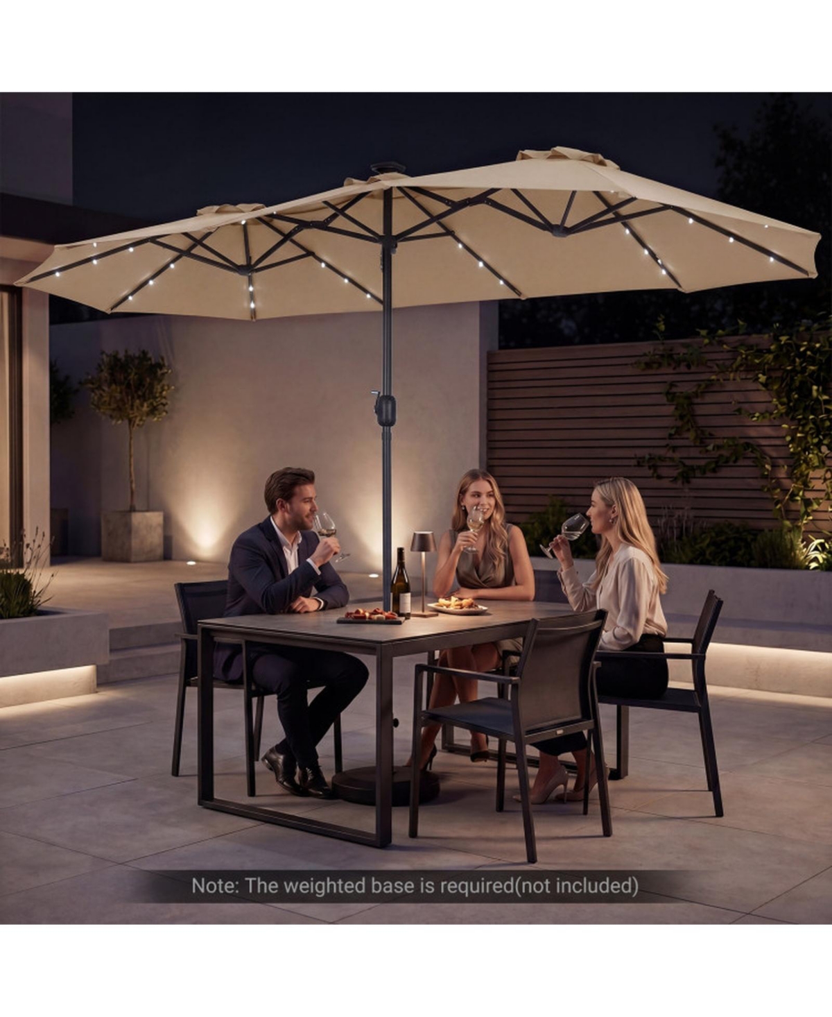Sugift 13 Feet Double-Sided Rectangle Patio Umbrella with 36 Led Lights