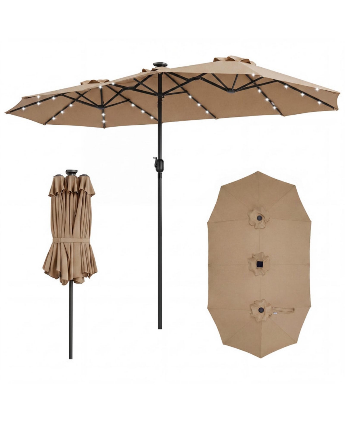 Sugift 13 Feet Double-Sided Rectangle Patio Umbrella with 36 Led Lights