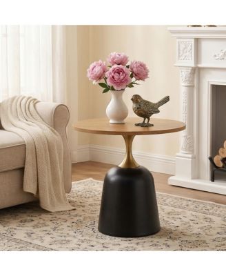 23.6" Round Metal Base Side Table Wood Grain Modern Nordic Accent Sofa Table