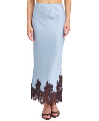 Women's High-Waisted Crepe Satin Maxi Skirt with Lace Trim