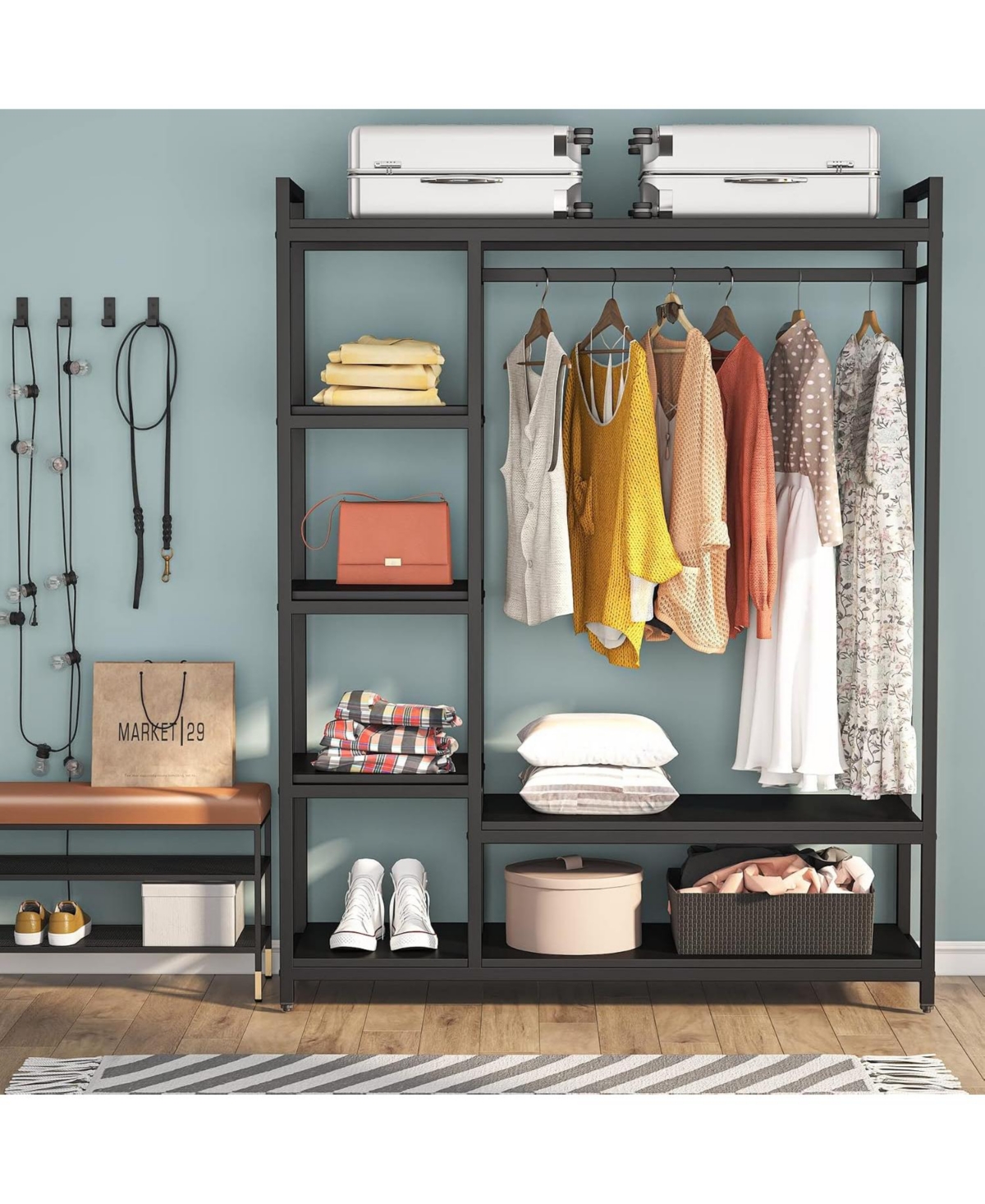 Tribesigns Heavy Duty Garment Rack with Shelves