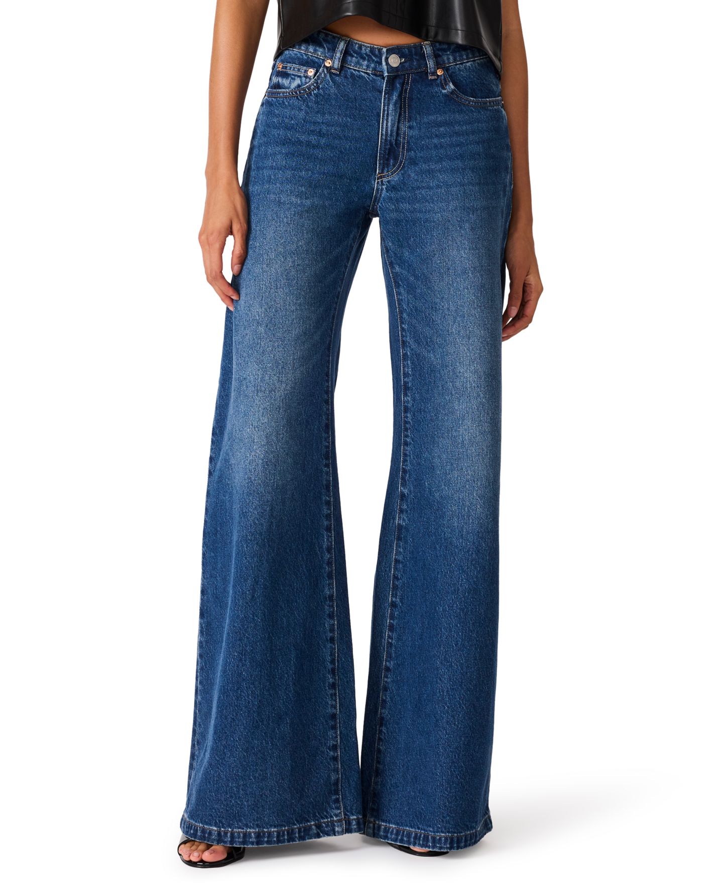 Женские джинсы Steve Madden Goldie Jean Mid-Rise Wide-Leg Flare, цвет: Синий — фото 1