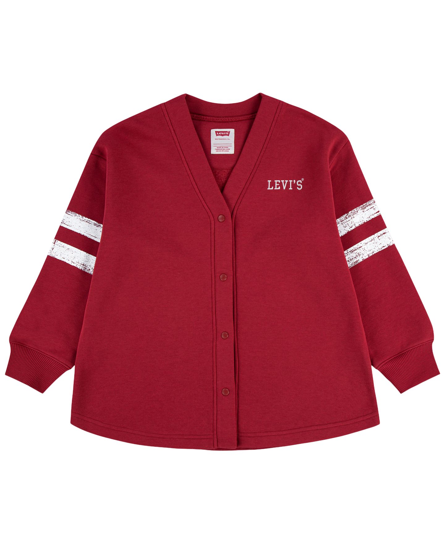 Кардиган Levi's Varsity Fleece Cardigan для девочек, цвет: Глубокий бордово-красный — фото 5
