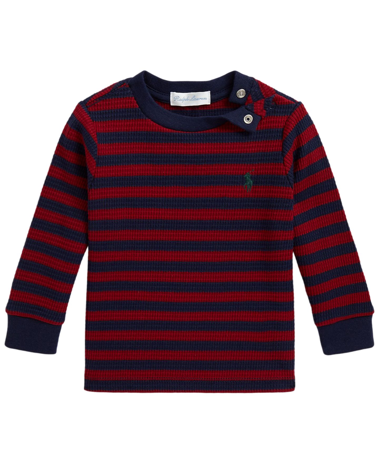 Футболка Polo Ralph Lauren Striped Waffle-Knit Cotton Long-Sleeve T-Shirt для мальчиков-малышей, цвет: Красный / Тёмно-синий — фото 1