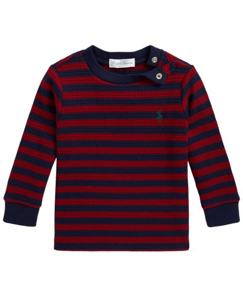 Футболка Polo Ralph Lauren Striped Waffle-Knit Cotton Long-Sleeve T-Shirt для мальчиков-малышей, цвет: Красный / Тёмно-синий