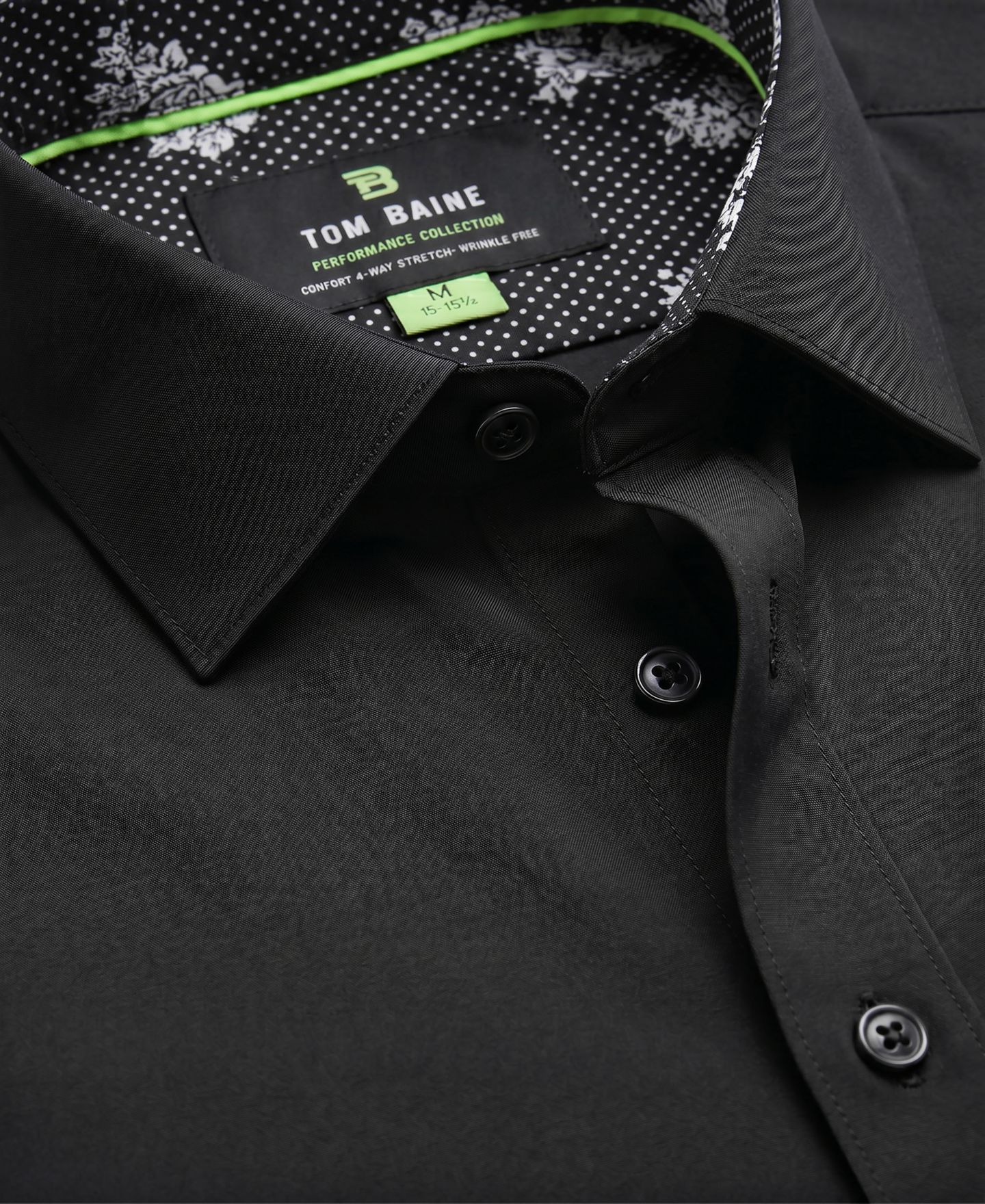 Мужская рубашка Tom Baine Slim Fit Performance Solid Button Down Shirt, цвет: Чёрный однотонный — фото 4