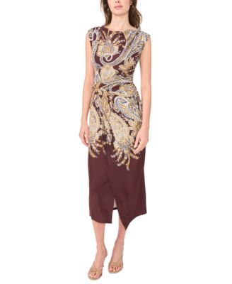 Women's Boat Neck Paisley Sleeveless Wrap Dress