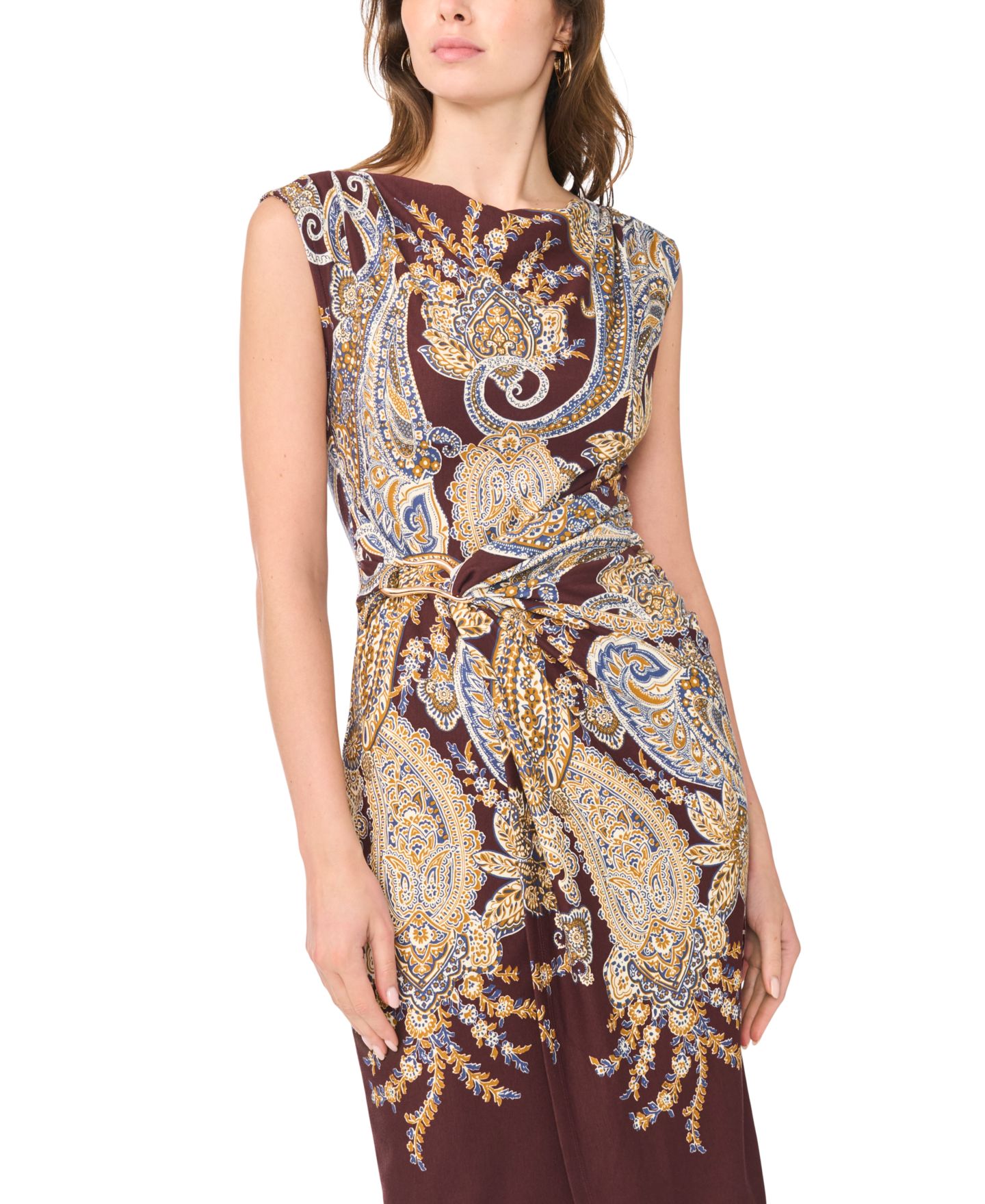 Женское платье MSK Boat Neck Paisley Sleeveless Wrap, цвет: Тёмный какао — фото 2