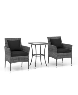 Patio Furniture Set Cushioned Chairs and Tempered Glass Table