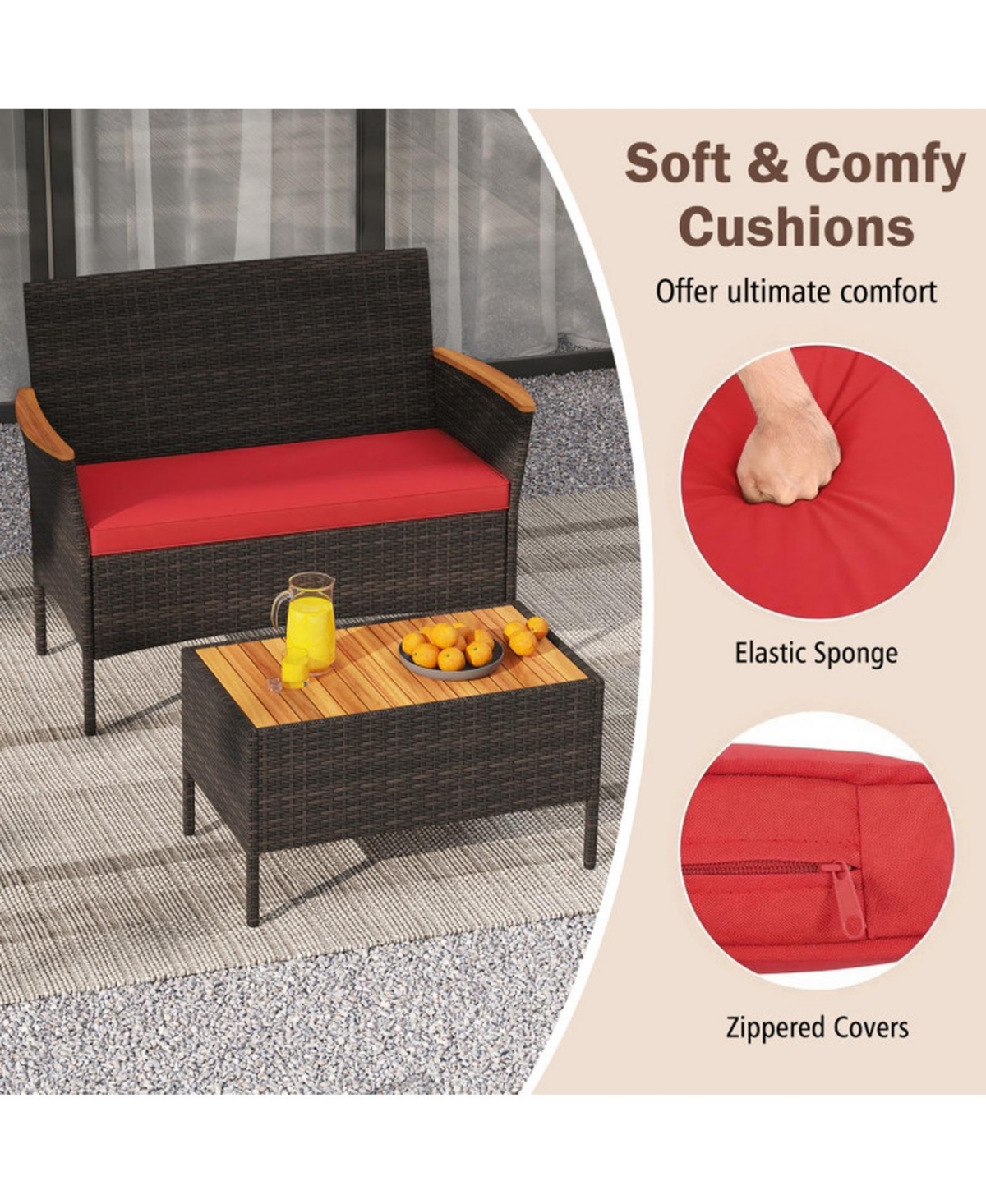 Gouun Patio Wicker Sofa Set 4 Armchairs 2 Loveseats and 2 Side Tables