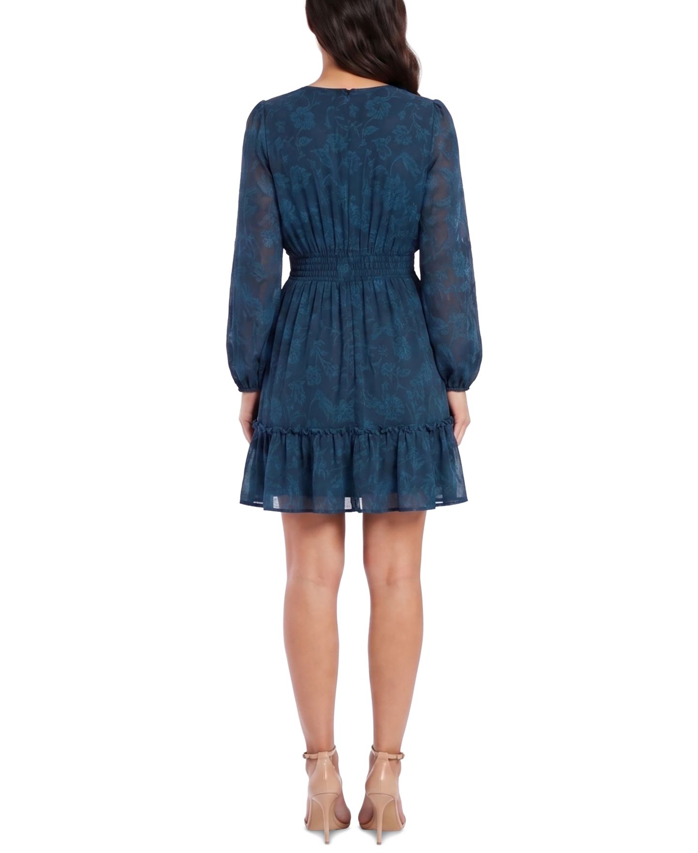 Женское платье Taylor Smocked-Waist Long-Sleeve V-Neck, цвет: Синий — фото 3