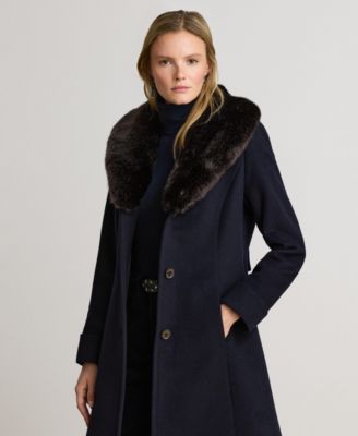 Women's Icon Faux-Fur Collar Walker Coat, Created for Macy's
