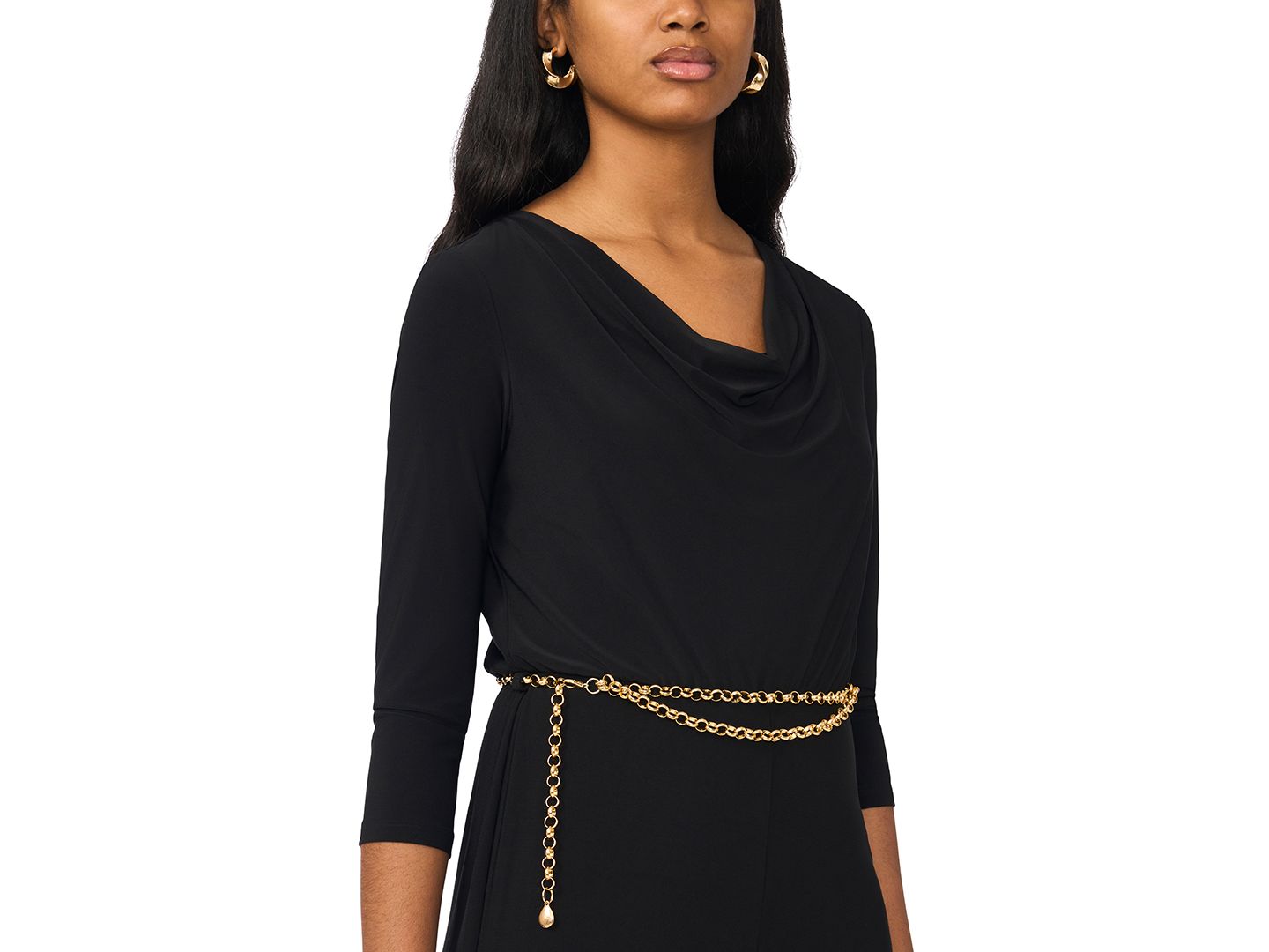 Женский комбинезон MSK Petite Cowl-Neck Wide-Leg 3/4 Sleeve Jumpsuit, цвет: Чёрный — фото 4