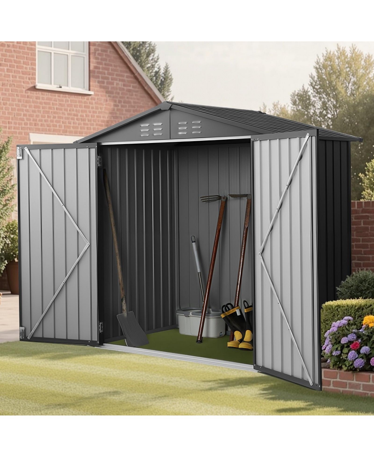 Slickblue 6x4 Ft Metal Garden Shed with Lockable Doors and Ventilated Storage