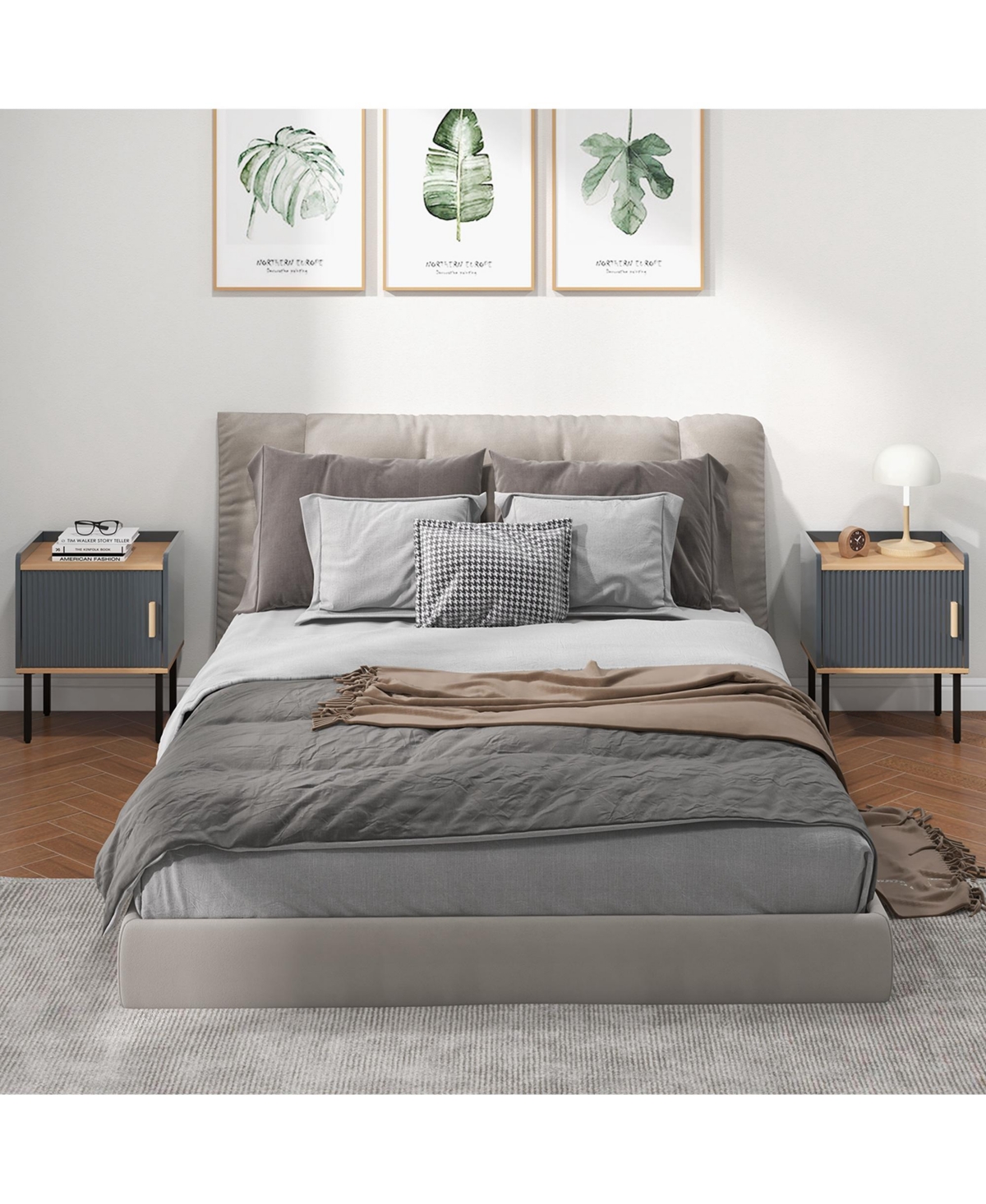 Costway Nightstand Bedside End Table with Door Cabinet for Living Room Bedroom