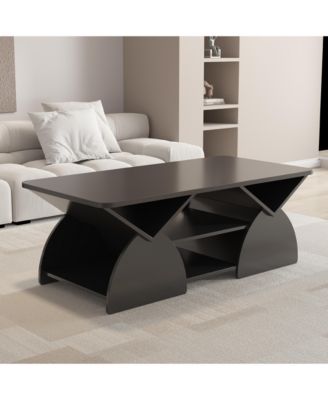 Modern Rectangular Coffee Table with Storage Shelves Engineered Wood