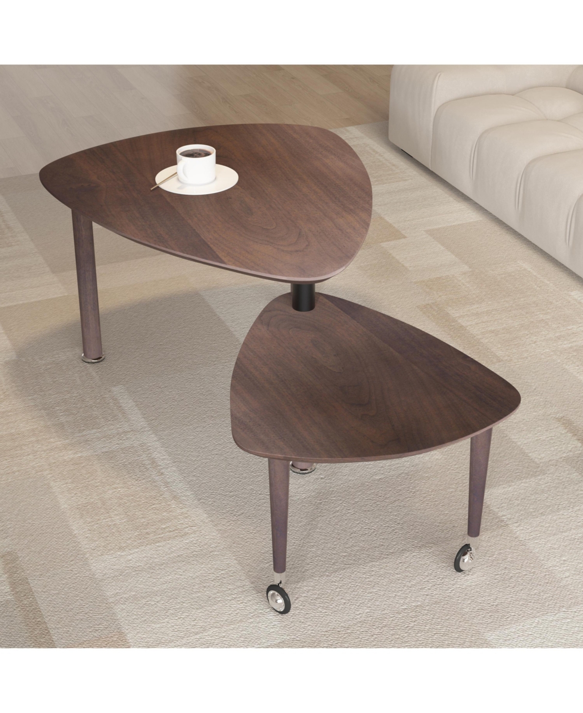 Flynama 360degree(s) Rotatable Coffee Table, Walnut Veneer