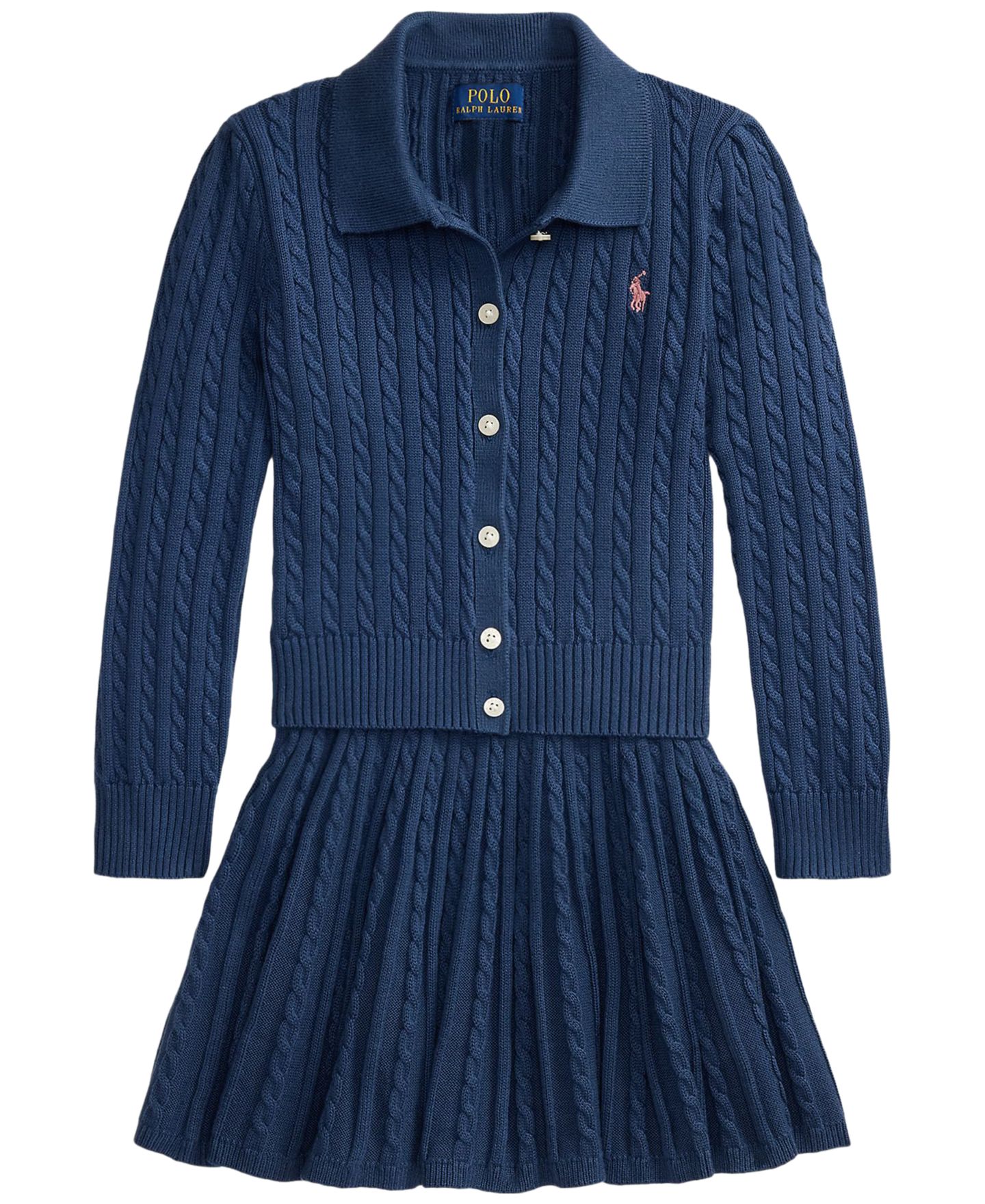 Детский комплект Polo Ralph Lauren: хлопковый кардиган-поло и юбка, 2T-6X, цвет: Коричневый — фото 7