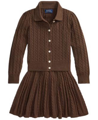 Girls' 2T-6X Cotton Polo Cardigan and Skirt, 2-Piece Set