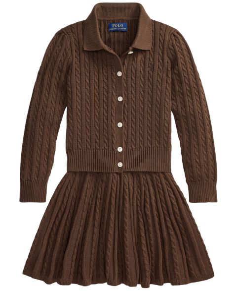 Детский комплект Polo Ralph Lauren: хлопковый кардиган-поло и юбка, 2T-6X, цвет: Коричневый