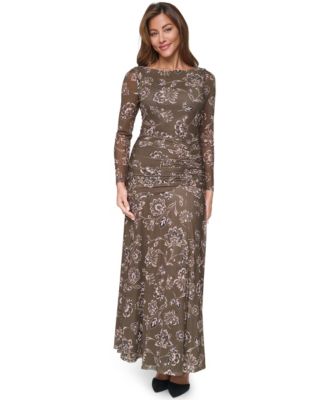 Women's Extended Cap Long-Sleeve Floral Dress