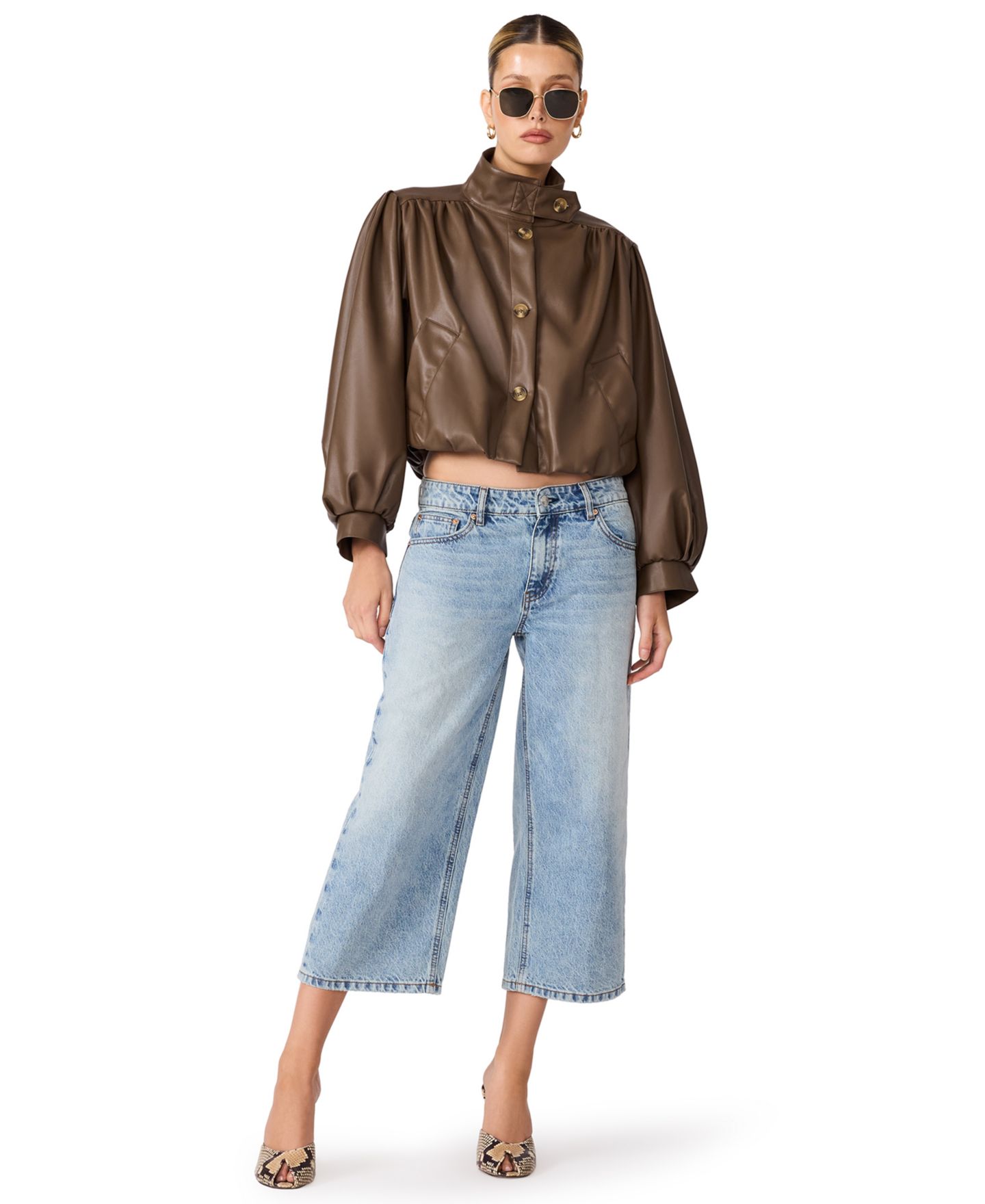 Женская куртка Steve Madden DeeDee Cropped Puff-Sleeve Faux Leather, цвет: Какао — фото 2